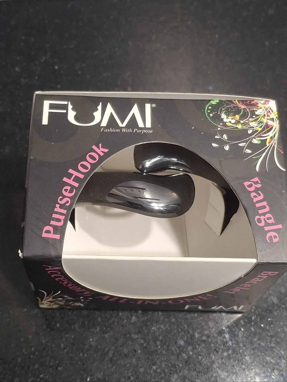FUMI Black Purse Hook Bangle - Polished Table Hanger and Bracelet